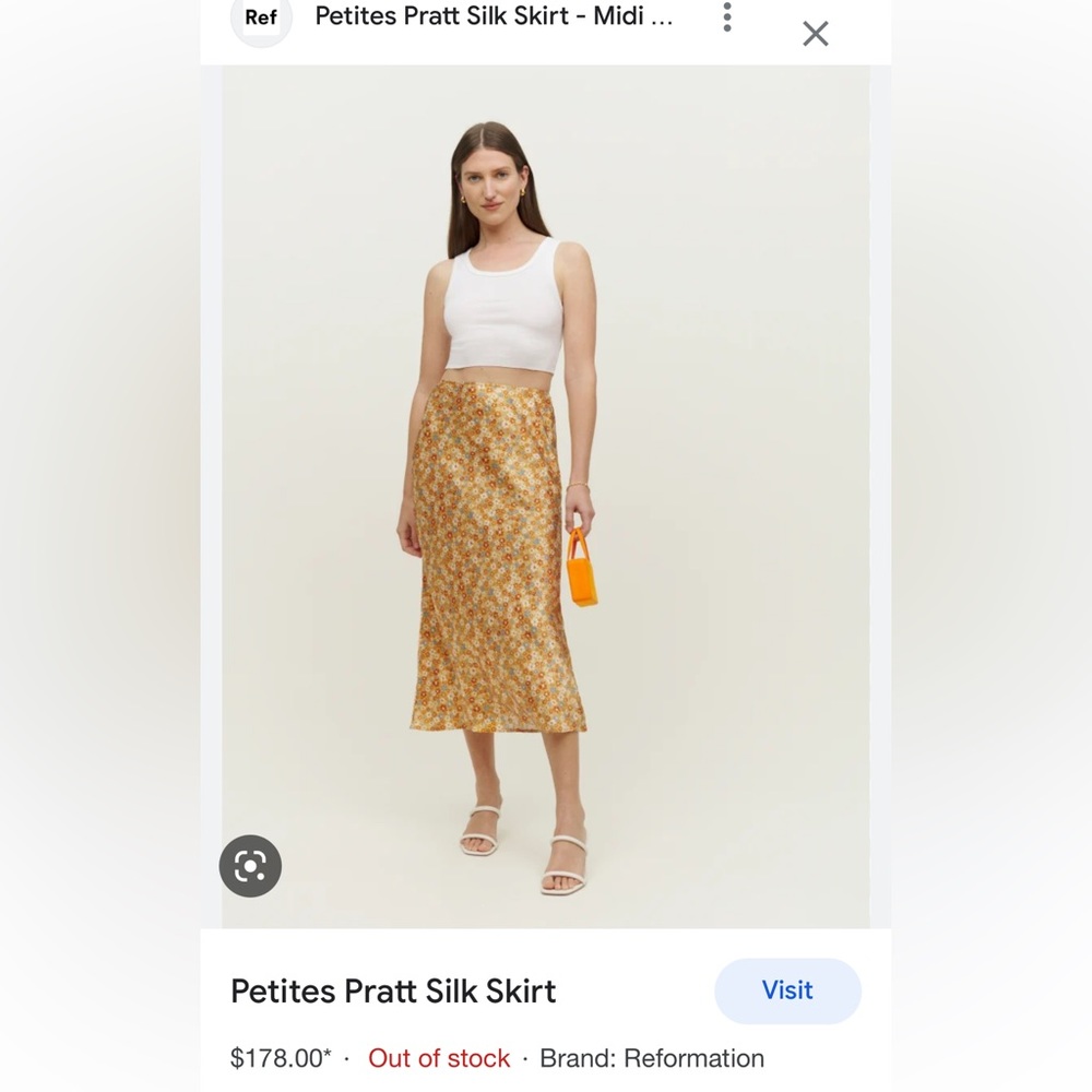 Reformation 100% Silk Retro Floral Pratt Midi Skirt in Junie Size 0P XS